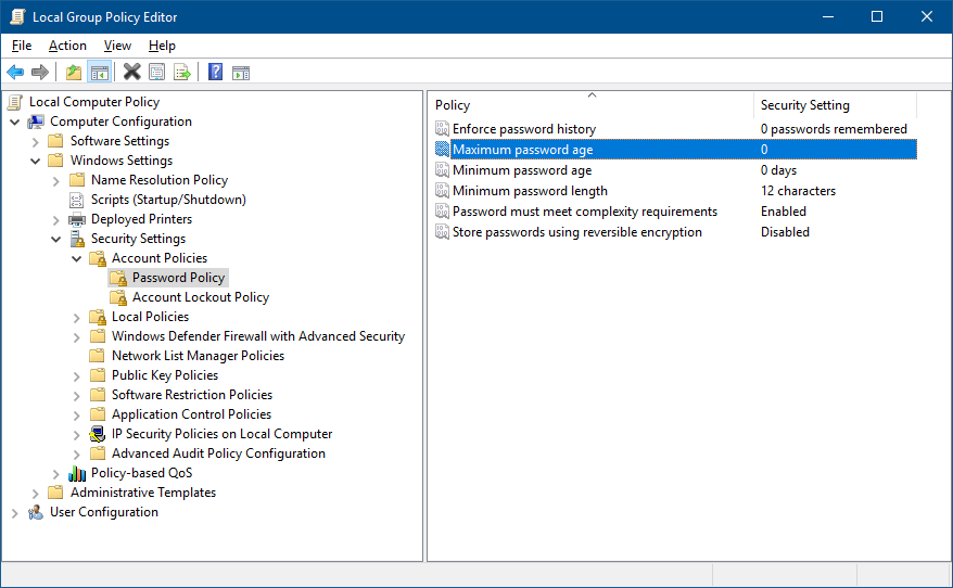 Local Group Policy Editor - Password Policy Options