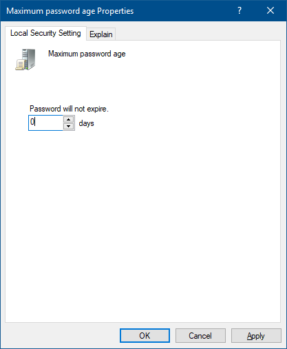 Local Group Policy Editor - Maximum password age Properties