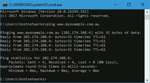 cmd.exe > ping www.myexample.com.au